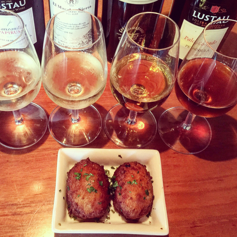 Flight of sherry with free croquetas at Taberna de Haro - The Spanish Sherry Awakening in America